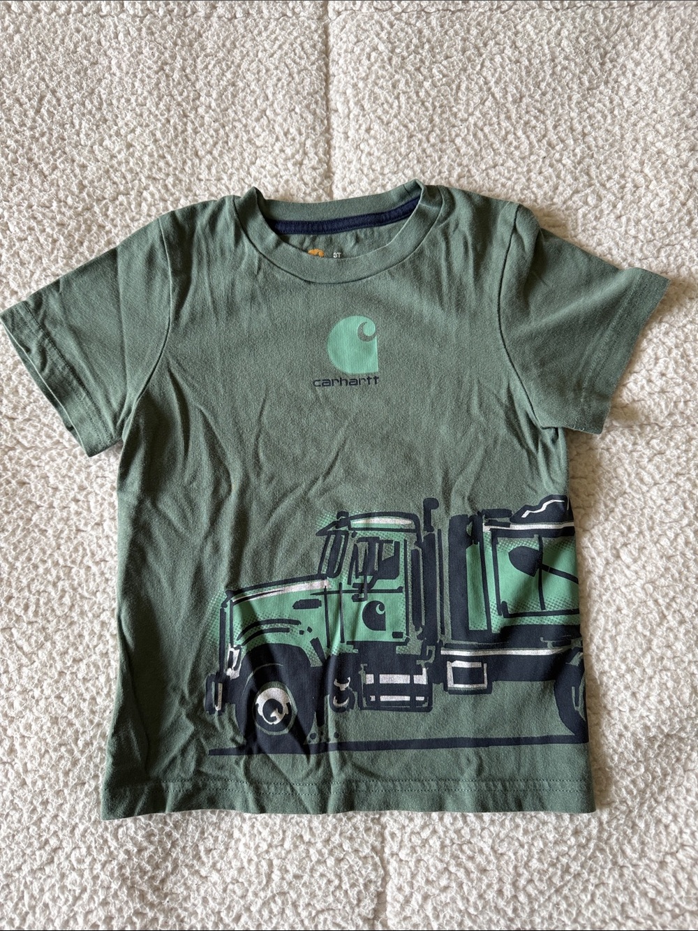 Carhartt Boys Olive Green Truck Graphic Short Sleeve Tee